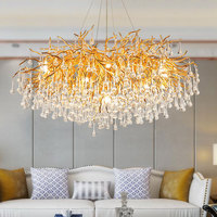 Grand Lustre Nordique Vintage en Laiton Doré à LED pour Salle à Manger, Salon, Hôtel, Lustre Moderne en Cristal de Luxe
