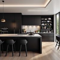 Ensemble d'armoires de cuisine modernes de haute qualité, îlot de cuisine modulaire noir avec évier et robinet en acier inoxydable, ensembles personnalisés
