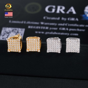 GRA Certificate Bulk Stock in America Warehouse Fashion Jewelry Iced Out S925 Screw <strong>Back</strong> VVS1 Moissanite Square Stud <strong>Earrings</strong> - Product Image 1