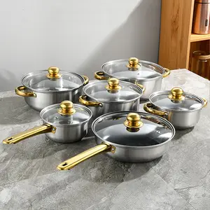 Wholesale Kitchen Stainless Steel Fry Pan Non-Stick Cookware Sets 12 pcs Pots And Pans Set