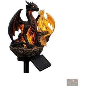 โคมไฟสวนพลังงานแสงอาทิตย์รุ่น Dragon Legacy Golden Ember รูปปั้นตกแต่งสวนสไตล์โกธิคยุคกลางแฟนตาซี สำหรับตกแต่งวันฮาโลวีน - Product Image 1