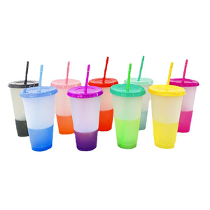 Atacado 700ml/24oz Color Changing <span class=keywords><strong>Plastic</strong></span> Tumbler Unisex Reutilizável Verão Coffee Cup com Tampa de Palha Ao Ar Livre Correndo Refrigerantes - Product Image 5