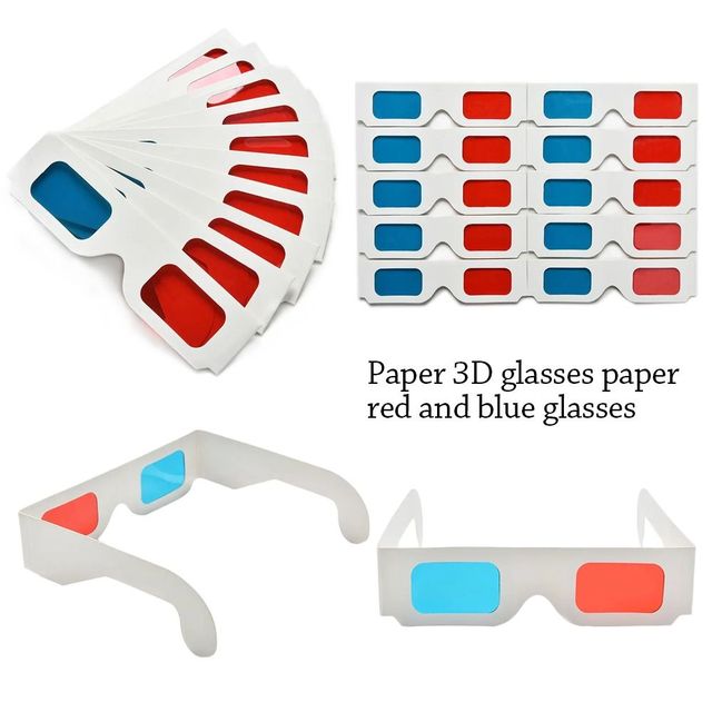 Wholesale 10Pcs Universal Anaglyph Cardboard Paper Red Blue Cyan 3D Glasses for Movie Party Supplies