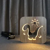 Lampe LED 3D en bois à design de dinosaure, ajouré, veilleuse