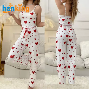 Ehanking Bộ đồ ngủ nữ bộ đồ ngủ in hình trái tim Bộ 2 chiếc áo vest cami không tay nữ và Bộ quần short - Product Image 1