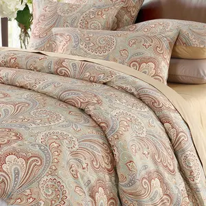 批发传统几何印花羽绒被套特大号埃及棉床单床上用品套装