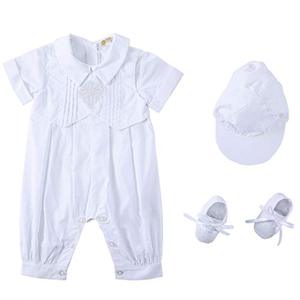 <span class=keywords><strong>Ensemble</strong></span> de baptême pour bébé garçon : barboteuse brodée, gilet, chaussures et bonnet – Fabricant OEM - Product Image 1