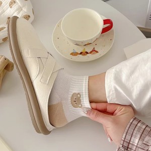 Women's Ankle Socks Milky White Breathable Cotton Summer Low Cut Boat Socks With Cute Bear <b>Pattern</b> For Daily Wear - Product Image 3