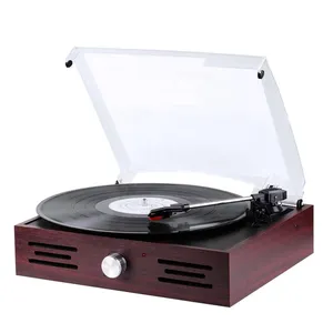 Tocadiscos de madera OEM USB SD Bluetooth LP con altavoces, tocadiscos de vinilo retro de 3 velocidades