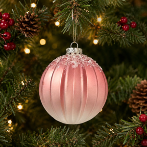 Handcrafted Eco-friendly Vintage <strong>Ball</strong>-Shaped <strong>Matte</strong> Pink Glass Ornament for Elegant Holiday and Christmas Displays - Product Image 5