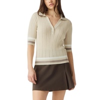 Pull Polo Tricoté Léger et Ajusté pour Femme 100% Coton, Manches Courtes, Bordure Contrastante, Style Preppy – Vente en Gros Personnalisée