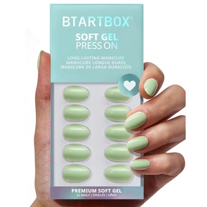 Lot de faux ongles ovales extra courts, haute qualité, vente en gros, en gel souple, couleur unie pastel vert, ongles artificiels à presser, 32 pièces - Product Image 1