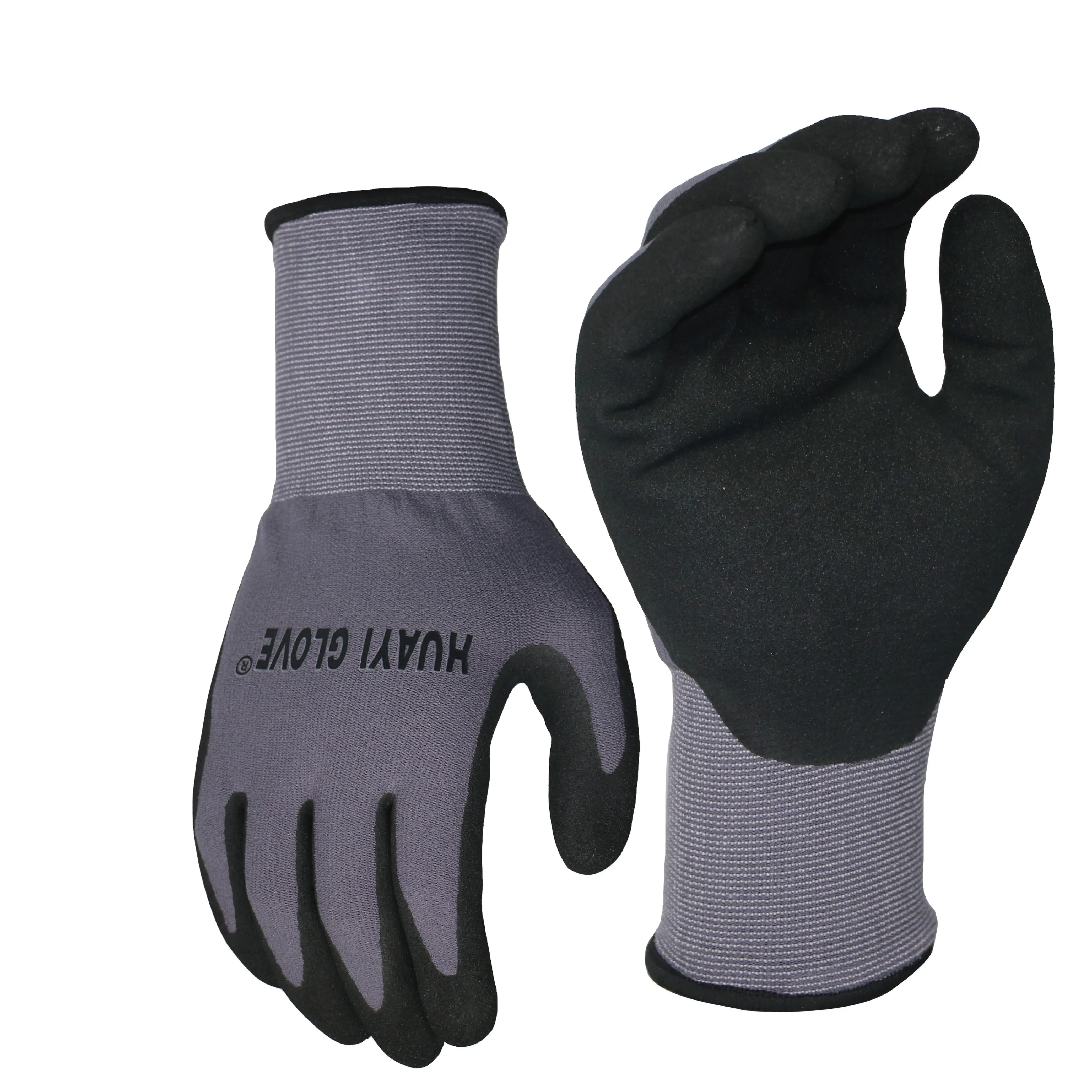 EN388 grey nylon spandex liner palm cheap China heavy duty sandy cut resistant nitrile foam coated work safety gloves