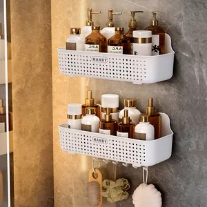 No Punch Organizer Shampoo Laundry Detergent Wall Hanging Plastic Storage Basket Kitchen Bathroom Wall Mounted Storage Basket