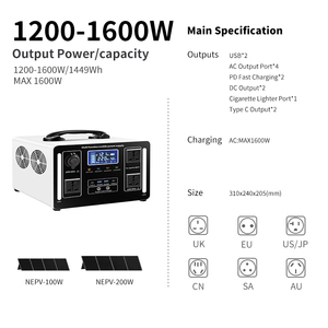 5 Years Warranty 1000WH 1500WH Lithium Ion Battery 1200W 2000W Home <b>Portable</b> Power Station - Product Image 4