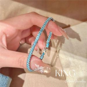 KING Silver Jewelry Blue <b>Braided</b> <b>Cord</b> Bracelet S925 Sterling Silver Plated Women's Fashion Gift - Product Image 2