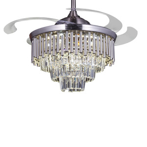 Ventilateur de plafond en cristal 42 pouces, 3 pales, 5 vitesses, télécommande invisible, LED dimmable, design moderne, moteur DC encastré - Product Image 1