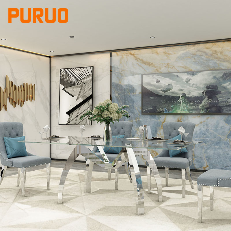 2023 новый дизайн закаленное стекло столешник обеденный стол набор из нержавеющей стали мебель золотые обеденные столы