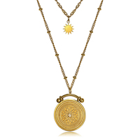 Collier vintage pour femme, collier long à chaîne claviculaire, en acier inoxydable imperméable, or, style espagnol, pièce de monnaie minoritaire, double couche