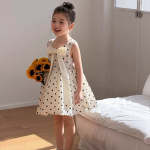 Vestito Estivo per Bambine con Fiocco e Pois all'<span class=keywords><strong>Uncinetto</strong></span>, Senza Maniche, per Feste, Disponibile all'Ingrosso - Product Image 1