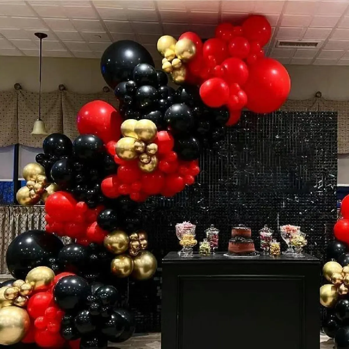 143 Uds negro oro rojo globo guirnalda arco kit para fondo de boda cumpleaños baby shower ceremonia de graduación fiesta globos
