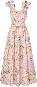 Abito Estivo Floreale <span class=keywords><strong>da</strong></span> Donna - Stile Senza Maniche a Trapezio con Pieghe, Abbigliamento Casual Fluido per Invitate a Matrimoni - Product Image 5