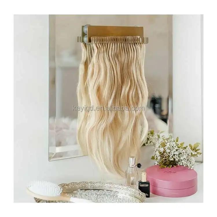 Custom Logo Salon Wall Mounted Luxury Gold Wig Shelf Hair Extension Stand Display Rack Hair Extension Holder