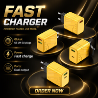 Pengisi Daya Dinding USB 12W Gaya Mecha Warna Kuning Port USB-A/USB-C Pengisian Cepat untuk Ponsel Tablet Colokan EU/US/UK Ramah Lingkungan