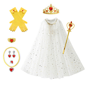 Gran oferta, capa de tul para niños y niñas con corona, varita mágica, accesorios, conjunto para niños, Halloween, Elsa, Anna, sirena, capa elegante con lentejuelas - Product Image 3