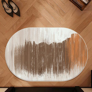 Alfombra de Baño Ovalada Minimalista, Imitación de Cachemira, Antideslizante, Absorbente, para Uso Doméstico, con Patrón Abstracto a Rayas, para la Entrada - Product Image 1