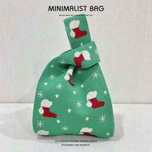 Hot Selling Red Green Christmas Gift <b>Bag</b> <b>Mini</b> Crochet Knitted Handbag Women Shopping Foldable Knitting Tote <b>Bag</b> - Product Image 4