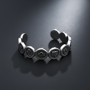 กำไลข้อมือสแตนเลสแบบเปิด ดีไซน์ลายจักรราศี สำหรับผู้ชาย แข็งแรง ทนทาน สไตล์เรโทร คุณภาพสูง วินเทจ เครื่องประดับโลหะหนัก - Product Image 1