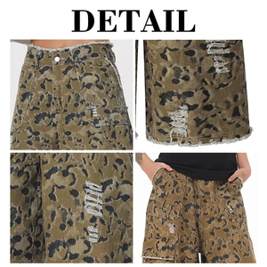 Pantalon court en jean camouflage vintage déchiré pour homme KingSen, short cargo à bords effilochés, coupe ample, style streetwear Y2K, jean délavé - Product Image 6