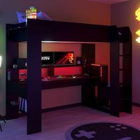 Lit mezzanine design pour chambre d'enfant, lit surélevé en bois avec table de jeu pour garçons, mobilier de salle de jeux tendance pour enfants