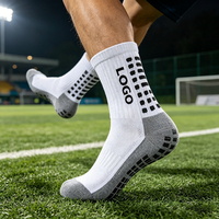 Chaussettes de football unisexes antidérapantes en coton tricoté avec logo personnalisé, semelle en tissu éponge confortable, mi-mollet