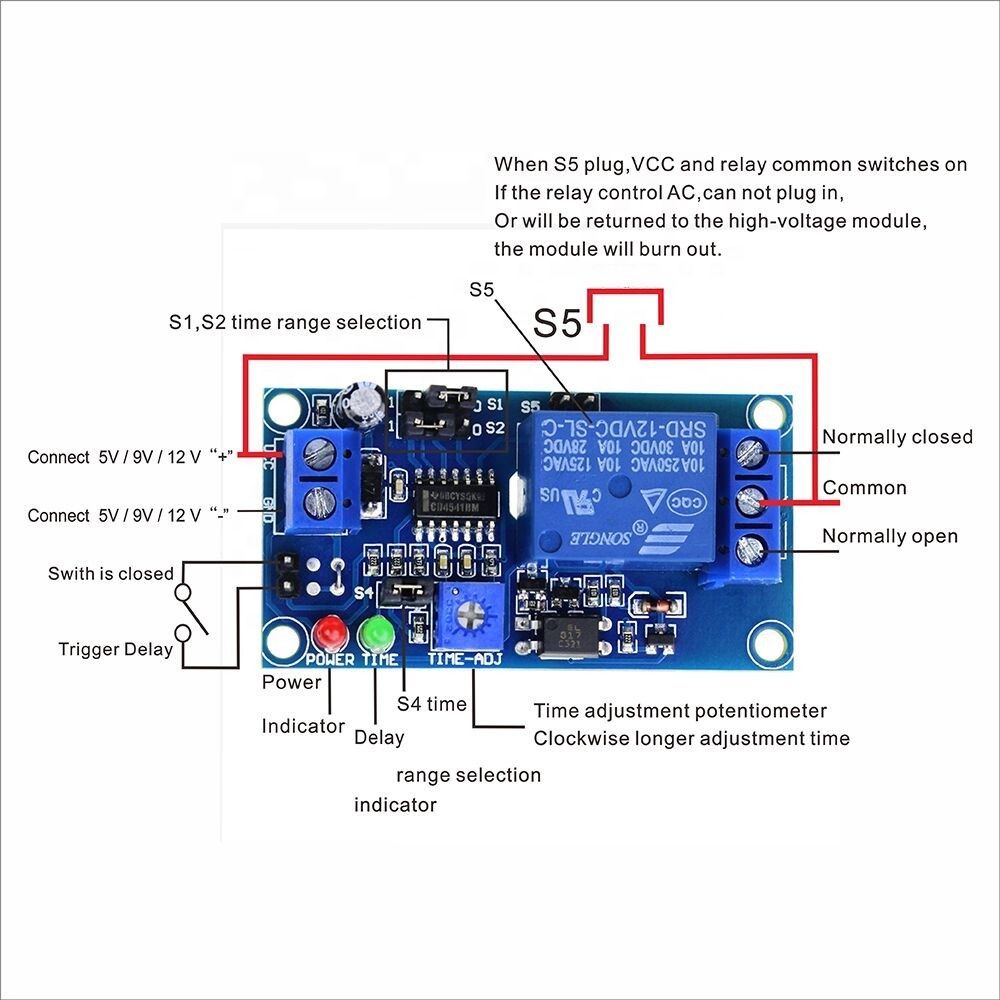 Yosoo 12V DC Delay Timer Relay Module – Adjustable Turn-On/Turn-Off Switch With 8 Time Ranges (0.1s To 1 Hour) – 250V 10A AC / 30V 10A DC