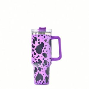 Gobelet de voyage personnalisé de 40 oz, réutilisable, en acier inoxydable à double paroi, isolé, avec revêtement imitation cuir de vache, tasse à café de 40 oz, gobelet de voiture avec poignée et couvercle - Product Image 1
