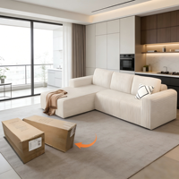 Meubles de maison en gros, canapé en tissu monobloc en forme de L, éponge pure, compression sous vide, sans os, avec inclinable, sans assemblage