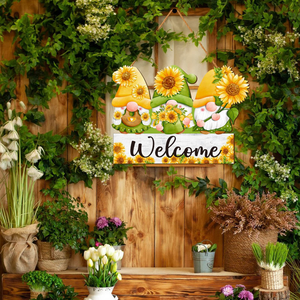 Insegna di benvenuto in legno decorativa da appendere alla parete, stile Art Déco, con natura morta primaverile ed estiva, per anniversario, per porta d'ingresso in stile rustico - Product Image 3