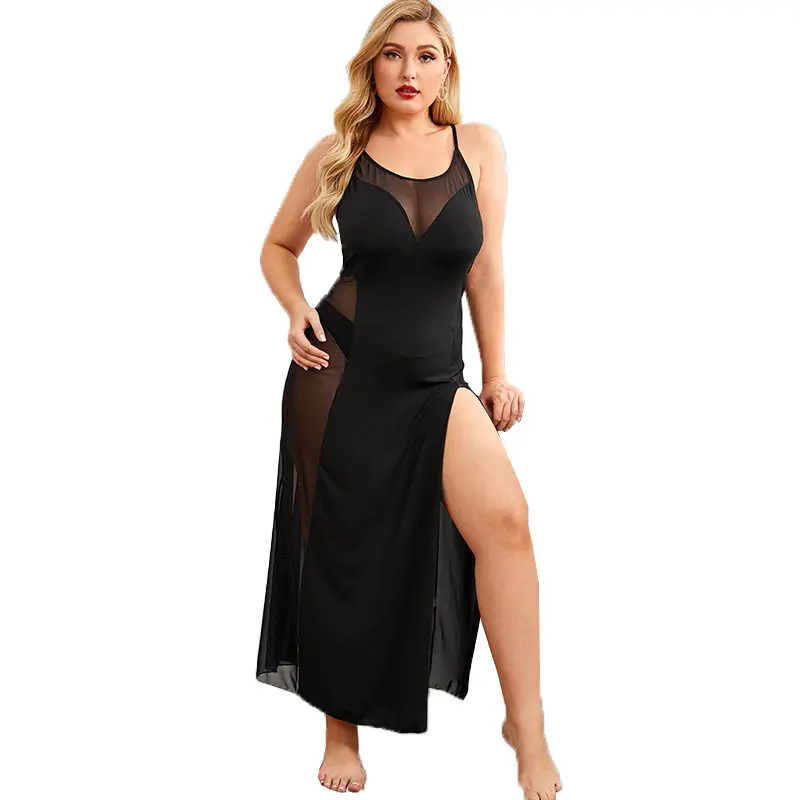 10%OFF XL-5XL Large Size Sexy Lingerie Sexy Long dress Slit Nightdress Slim Fit Thin Mesh See-Through Sexy Long dress