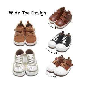 BEIBEIHAPPY 2024 Trendy Genuine Leather 0 Drop Soft Sole Barefoot Shoes Wide Toe Ergonomic Fit Shoes Sneaker For Kids Baby