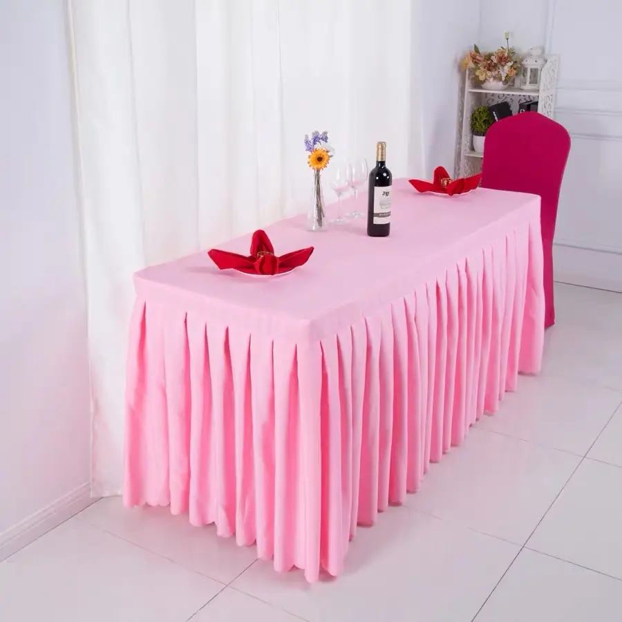 Jupe de Table rose nouveau style, vêtement décoratif à volants, nappe, pour mariage, noël