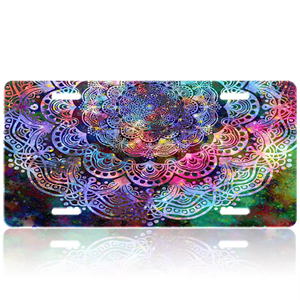 Cubierta para Placa de Matrícula Delantera de Coche con Diseño de Mandala Floral Colorida en Acuarela, Personalizada, de Acero Inoxidable Resistente a la Oxidación, Decorativa - Product Image 1