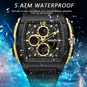 Reloj Digital SANDA 3391 con Forma de Tonneau, Doble Pantalla, Función de Cuenta Regresiva y Alarma, 3 Zonas Horarias, Luminoso e Impermeable - Product Image 3