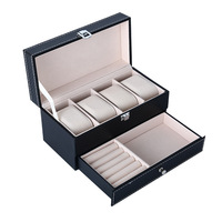 Boîte à montres multifonctionnelle en cuir PU doublée de velours, 4 emplacements, double couche, étui de rangement pour bijoux, tiroir organisateur de bagues