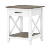 Table d'appoint Bush Home avec tiroir, table de chevet, rangement pour salon et chambre, collection Key West, gris pierre, blanc pur, fabriqué en Chine