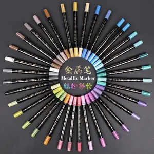 36 Colors Metallic Markers Pens Art Paint Marker Making Metallic Color Pen for Gift Brush and Flat Tips Metal DIY Drawing