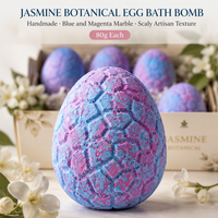 Coffret de 6 bombes de bain personnalisées en forme d'œuf de dragon à l'extrait de jasmin, 80g, à base de plantes, faites à la main, turquoise rose, aromatiques, boîte cadeau OEM