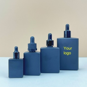 Unique Design <b>Empty</b> 15ml 30ml 1oz 50ml 100ml Square Matt Black Glass Essential Oil Dropper Bottle With Serum Pipette - Product Image 2