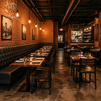 Conjunto de Muebles Comerciales para Restaurante Ron Group, Asientos de Cuero en Forma de L con Respaldo Alto, Mesa Cuadrada de Madera, Silla de Metal
